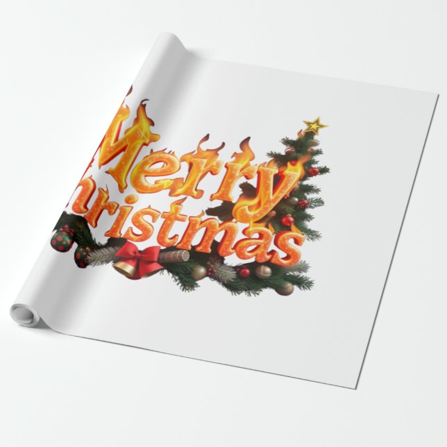 Merry Christmas Tree Wrapping Paper (Unrolled)