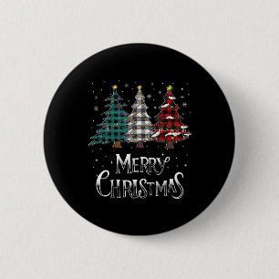 Merry Christmas Tree Xmas Buffalo Plaid Red White  6 Cm Round Badge