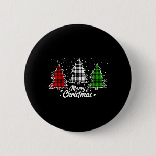 Merry Christmas Tree Xmas Buffalo Plaid Red White 6 Cm Round Badge
