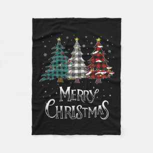 Merry Christmas Tree Xmas Buffalo Plaid Red White  Fleece Blanket