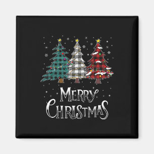 Merry Christmas Tree Xmas Buffalo Plaid Red White Magnet