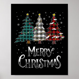 Merry Christmas Tree Xmas Buffalo Plaid Red White Poster