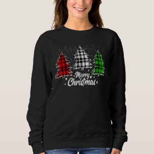 Merry Christmas Tree Xmas Buffalo Plaid Red White  Sweatshirt