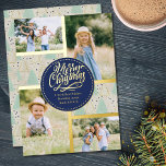 Merry Christmas Trees 4 Photo Collage Mint Gold<br><div class="desc">Personalise this luxury gold foil Christmas card with four of your favourite photos. The design features modern christmas trees and stars with "Merry Christmas" lettered in handwritten calligraphy. The template is set up ready for you to add your four photos and your name(s), which is lettered in real foil. Your...</div>