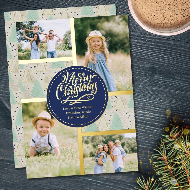 Merry Christmas Trees 4 Photo Collage Mint Gold (Creator Uploaded)