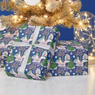 Merry Christmas Trees and Moon Wrapping Paper