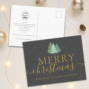 Merry Christmas Trees Business Logo Holiday Postcard