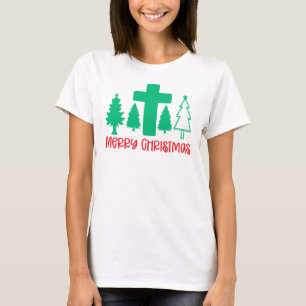 Merry Christmas Trees, Christmas Cross T-Shirt