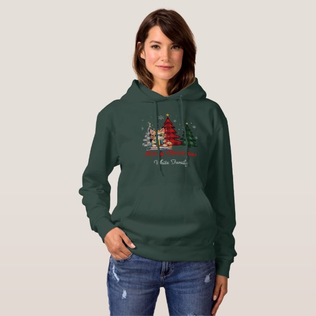Merry Christmas| Trees| Cute Cat Name Personalised Hoodie (Front Full)