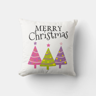 Merry Christmas Trees Cute Pink Purple Green Cushion