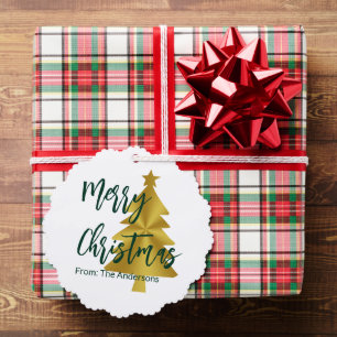 Merry Christmas Trees Green Gold Script From Name Tree Decoration Card