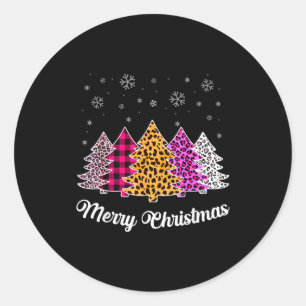 Merry Christmas Trees Leopard Nk Shirt For Women G Classic Round Sticker