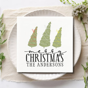 Merry Christmas Trees Modern Script Holidays Napkin