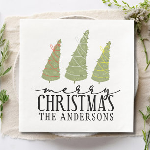 Merry Christmas Trees Modern Script Holidays Napkin