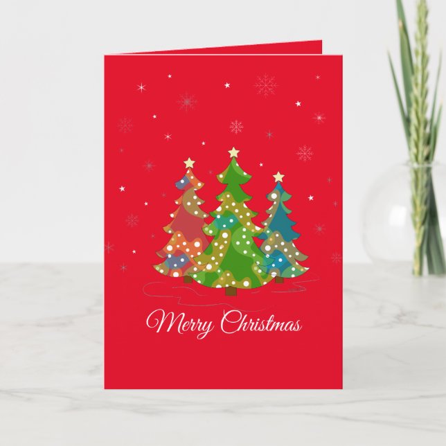 Merry Christmas Trees & New Year Whimsical Holiday Card (Front)