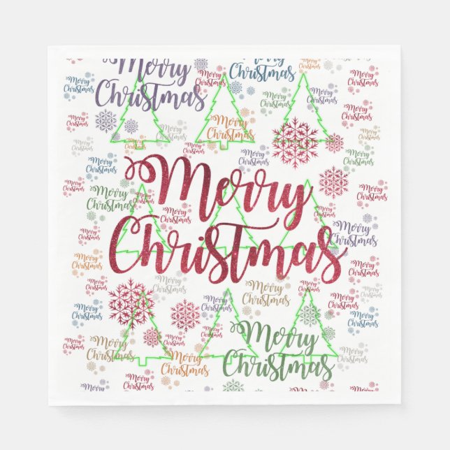 Merry Christmas Trees Paper Napkins  (Front)