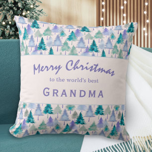 Merry Christmas Trees Pattern Grandma Holiday Cushion