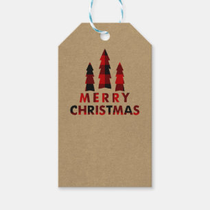 Merry Christmas Trees Plaid Kraft Gift Exchange Gift Tags