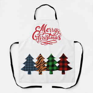 merry christmas trees plaid Two-Tone coffee mug Apron