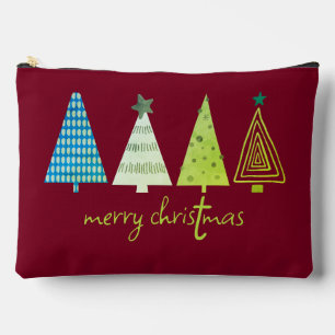 Merry Christmas Trees Red Accessory Pouch