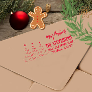 Merry Christmas Trees Return Address RED Self-inking Stamp
