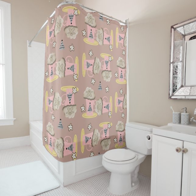 Merry Christmas Trees Shower Curtain Coffee (In Situ)