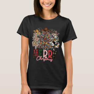Merry Christmas Trees Western Cowboy Buffalo Plaid T-Shirt