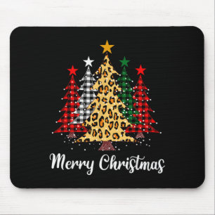 Merry Christmas Trees With Buffalo Plaid &amp; Leo Mouse Pad