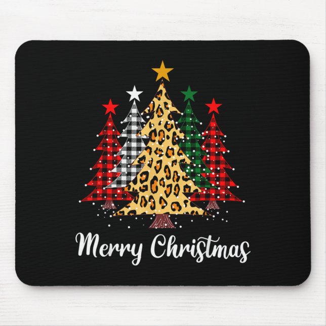 Merry Christmas Trees With Buffalo Plaid &amp; Leo Mouse Pad (Front)