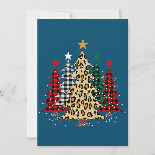 Merry Christmas Trees with Buffalo Plaid & Leopard Invitation (Front)
