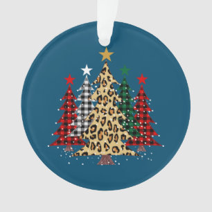 Merry Christmas Trees with Buffalo Plaid & Leopard Ornament