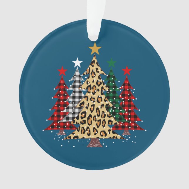 Merry Christmas Trees with Buffalo Plaid & Leopard Ornament (Front)