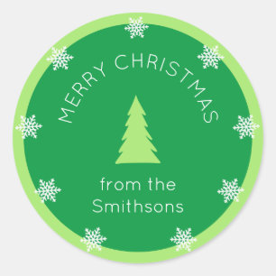 Merry Christmas Trees with Snowflakes Classic Round Sticker