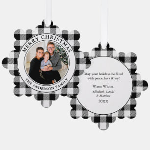 Merry Christmas Trendy Black and White Plaid Tree Decoration Card