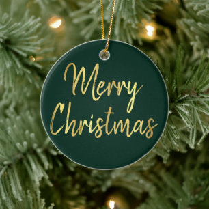 Merry Christmas Trendy Green and Gold Modern Ceramic Tree Decoration