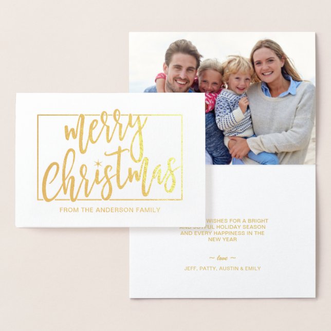 Merry Christmas Trendy Hand Lettered Script Gold Foil Card (Display)