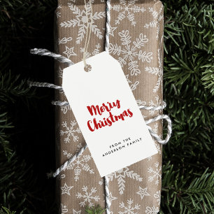 Merry Christmas trendy red font Gift Tags