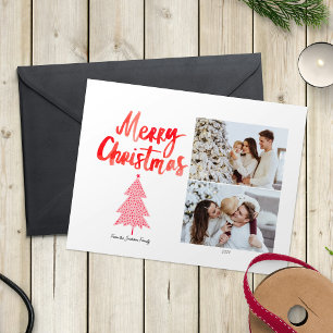 Merry Christmas Trendy Simple Red Photo Card