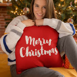 Merry Christmas trendy white font Cushion<br><div class="desc">A modern and trendy brush font typography for this personalizable holiday items collection.</div>