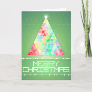Merry Christmas Triangle Tree Sparkle Geometric Holiday Card