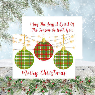 Merry Christmas Trio Plaid Ornaments Holiday Card