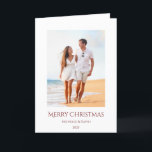 Merry Christmas Tropical Beach Vacation Photo    Holiday Card<br><div class="desc">Tropical Beach holiday card,  with a coastal theme and a red typography design. With customisable red lettering,  you can add your own text. You also change the photo with your own to make special. Great for wishing loved ones a Merry Christmas from your vacation destination.</div>