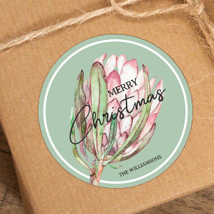 Merry Christmas Tropical Flower Classic Round Sticker
