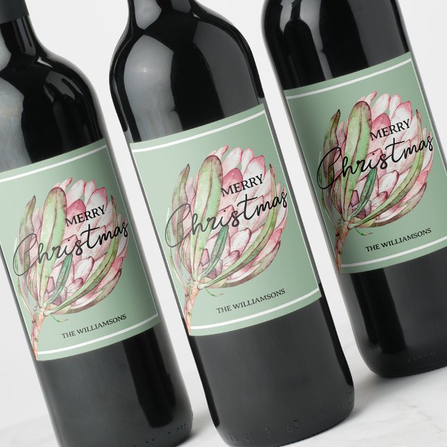 Merry Christmas Tropical Flower Wine Label (Creator Uploaded)