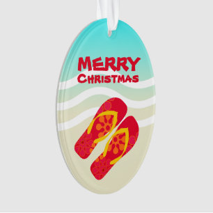 Merry Christmas Tropical Holiday Beach Sandals Ornament