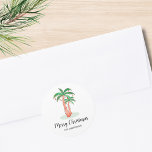 Merry Christmas Tropical Palm Tree Classic Round Sticker<br><div class="desc">These Merry Christmas stickers are decorated with a tropical palm tree covered in lights and baubles.
Easily customisable.
Original Watercolor © Michele Davies.</div>