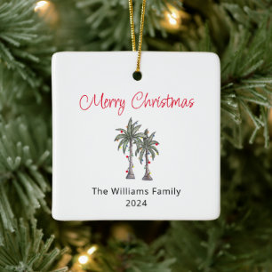 Merry Christmas Tropical Palm Trees  Ceramic Ornament