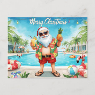 Merry Christmas Tropical Santa in the Pool Holiday Postcard