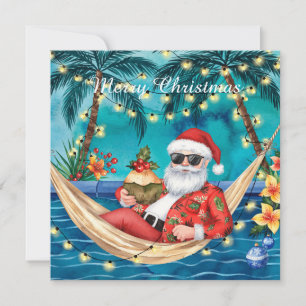 Merry Christmas Tropical Santa Summer Pool Party Holiday Card