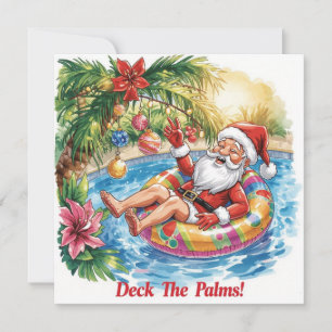 Merry Christmas Tropical Santa Summer Pool Party Holiday Card